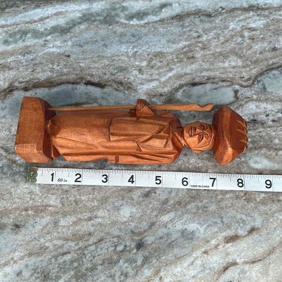 Vintage Hand Carved Wooden Asian Figure Man with staff - Picture 7 of 8